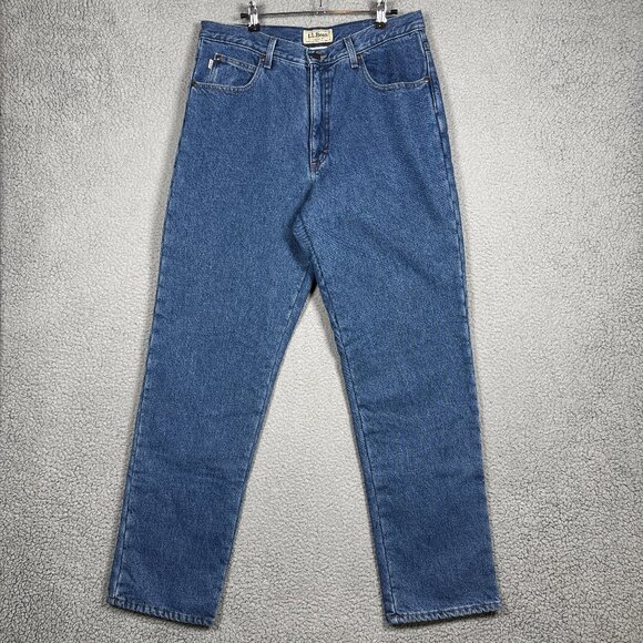 LL Bean Jeans Mens Size 34x32 Stonewashed Classic Fit Fleece Lined Dbl L (33X30) - Picture 2 of 11